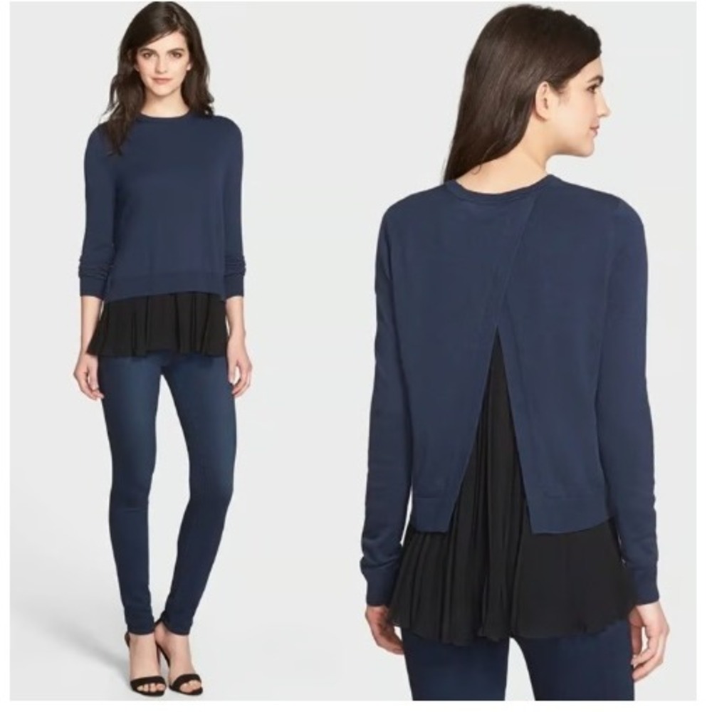 Chelsea28 Crewneck‎ Sweater Blue/Black Split back Large Viscose Cashmere